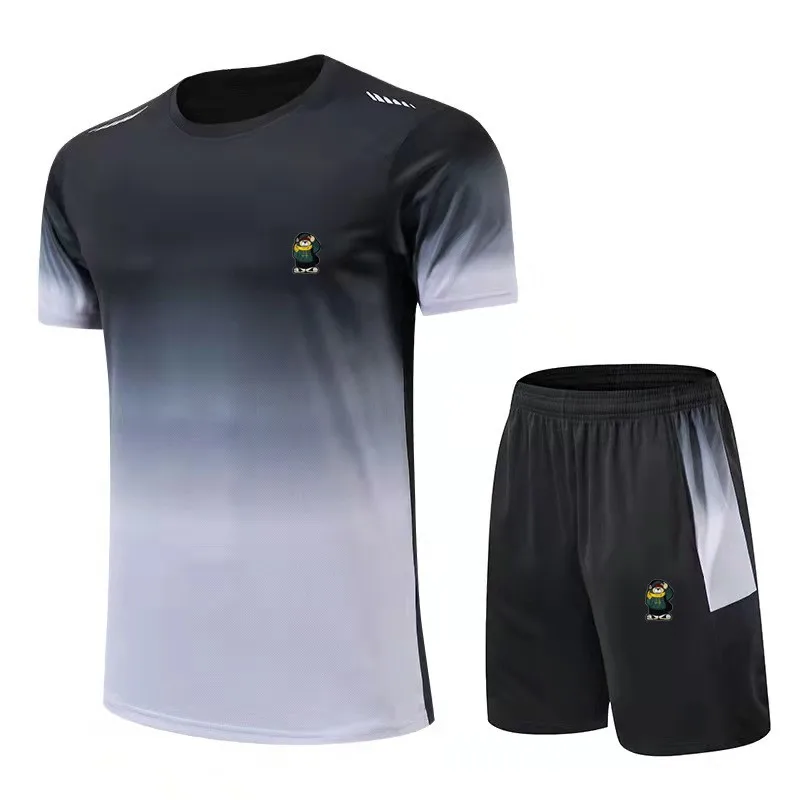 Gradient color (T-shirt+shorts) 2023 summer men and women's embroidered short sleeved T-shirt casual sports two-piece set
