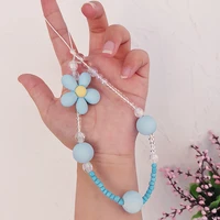 phone strap short hand beaded frosted flower creative pendant womens crystal beads anti lost wrist lanyard mobile phone lanyard