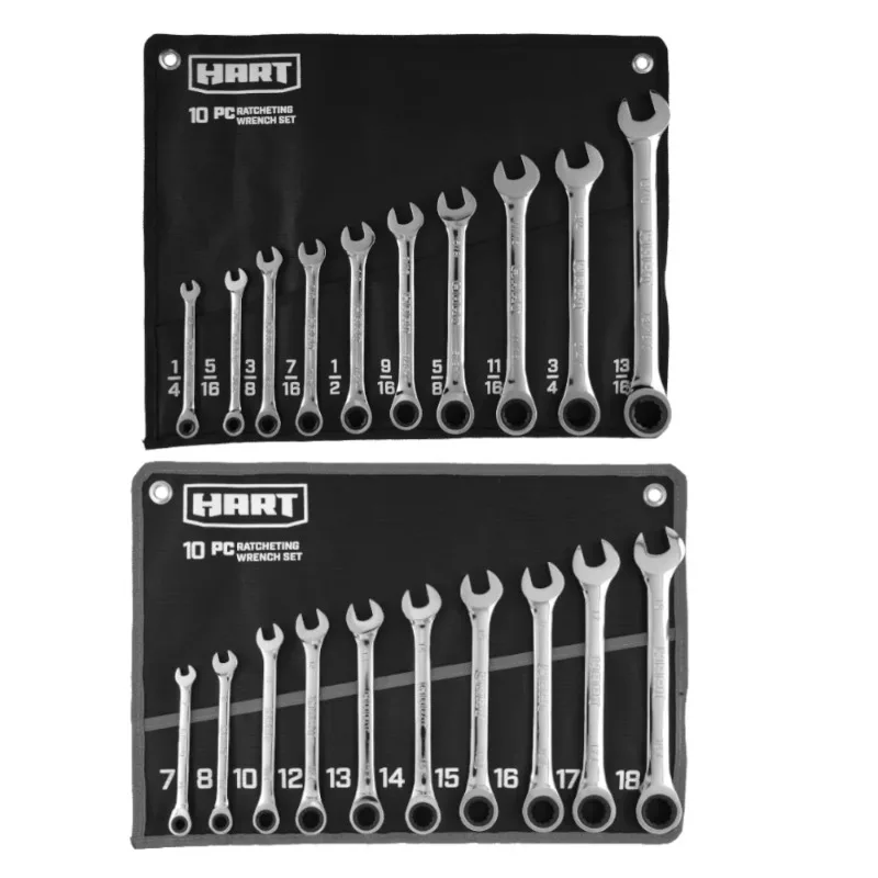 

-Pack 10 Piece Ratcheting Wrench Set SAE/MM