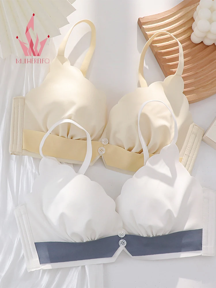 

Sexy Contrast Color Button Stitching Lingerie Ladies Bralette Comfortable Wireless Push Up Bralette Outfits Women Underwear Sets