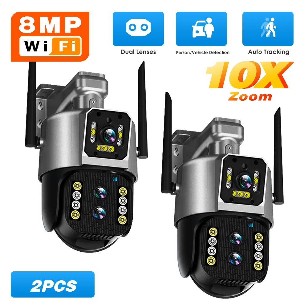 

4K 8MP IP WiFi Binocular Camera Outdoor 10X Hybrid Zoom Cam PTZ Auto Tracking Waterproof Security CCTV 128G Cam Security Camera