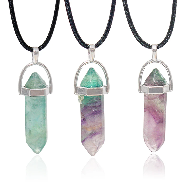 

Цепочка с подвеской из натурального шестигранного флюорита, 5 шт./лот