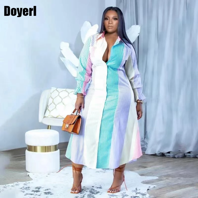 

Loose Long Sleeve Shirt Dress Women Clothes Stripe Collar Button Up Blouse Dress Streetwear Oversized Club Party Casual Dress