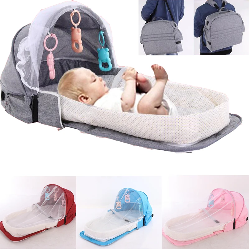 

Portable Baby Bed For Newborns Foldable Baby Nest With Travel Sun Protection Mosquito Net Infant Sleeping Basket With Toys New