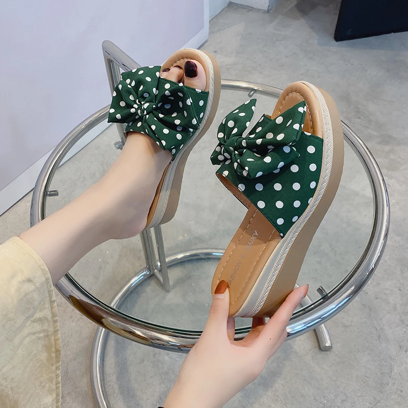 

Med Slippers Women Summer Platform Shoes Pantofle Butterfly-Knot On A Wedge Slides 2022 Soft Butterfly-knot Scandals Hoof Heels