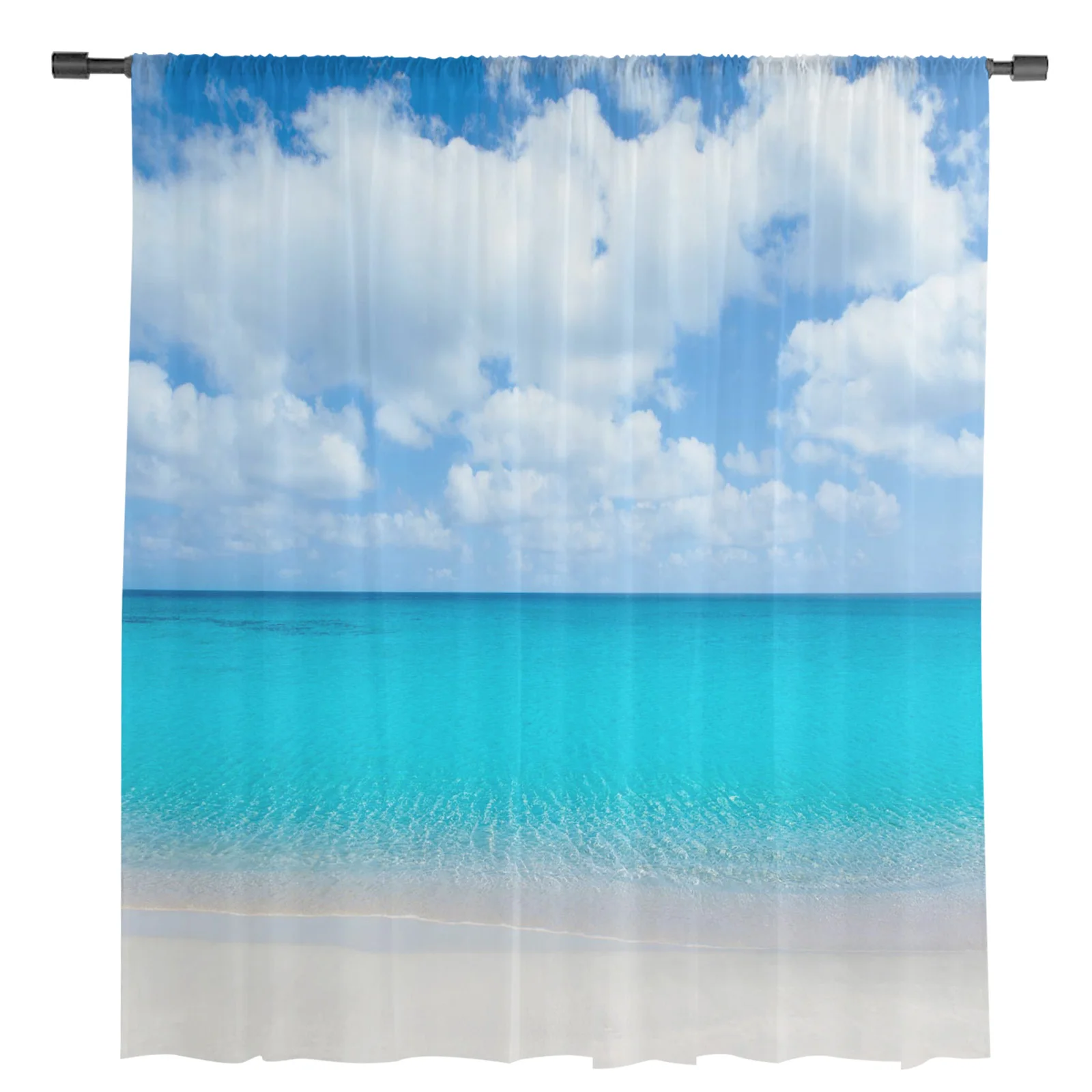 Прозрачные шторы для гостиной с рисунком морской воды и голубого неба