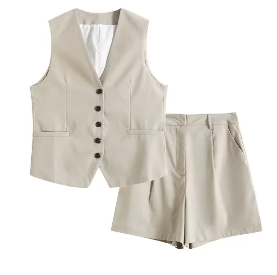 TRAFZA Летний женский повседневный жилет и шорты костюм однотонный без рукавов с