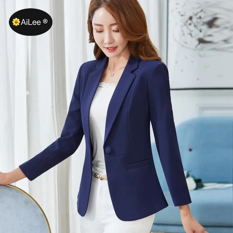 Elegant Chic Loose Light Blue Women Blazer Autumn Single Buttons Female Suit Jacket Full Sleeve Outwear Blazer Femme