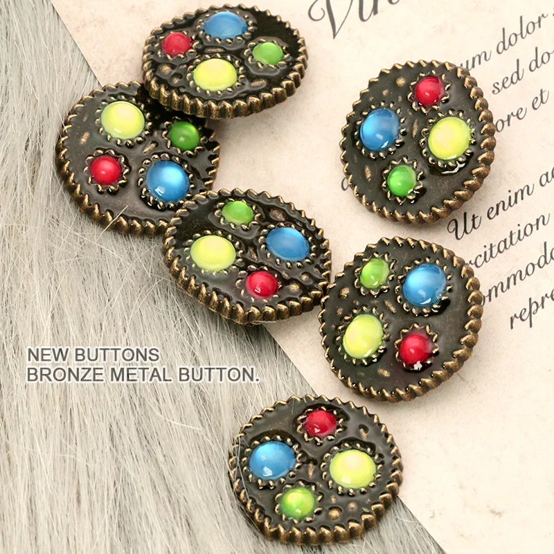 

6pcs 25mm Metal Bronze Bead Retro Buttons for Blouse Clothing Luxury Coat Sweater Cardigan Decor Needlework Sewing Accessory