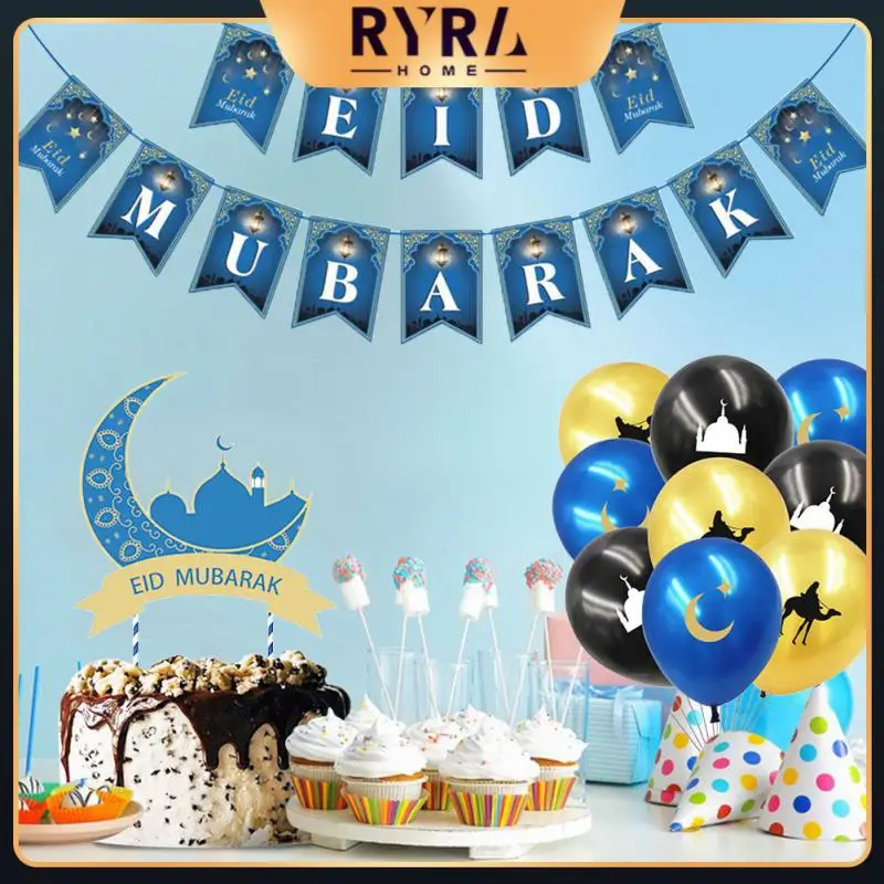 

Eid Mubarak Theme Party Pull Flag Household Party Decor Set Happy Eid Mubarak Islamic Muslim Cake Flag Balloon Iftar Theme Party