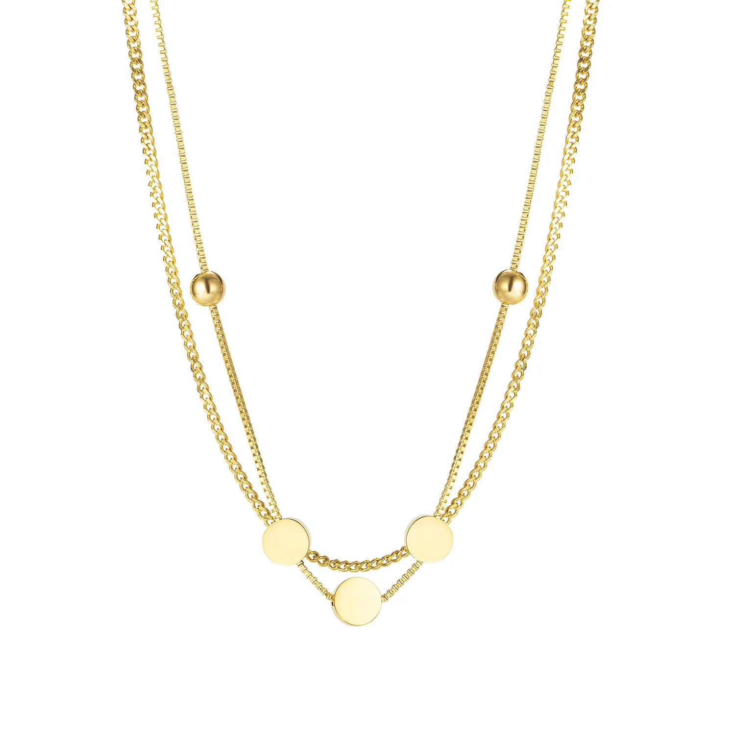

Double Layer Round Disc Pendant Necklace Gold Bead Clavicle Charm Necklace For Women Jewelry Collares