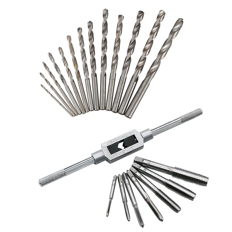 

13 In 1 Straight Shank 1Mm To 6.5Mm Twist Drill Bits Set & 8 Pcs Thread Metric Machine Wrench Hand Screw Thread Plug Taps Set M3
