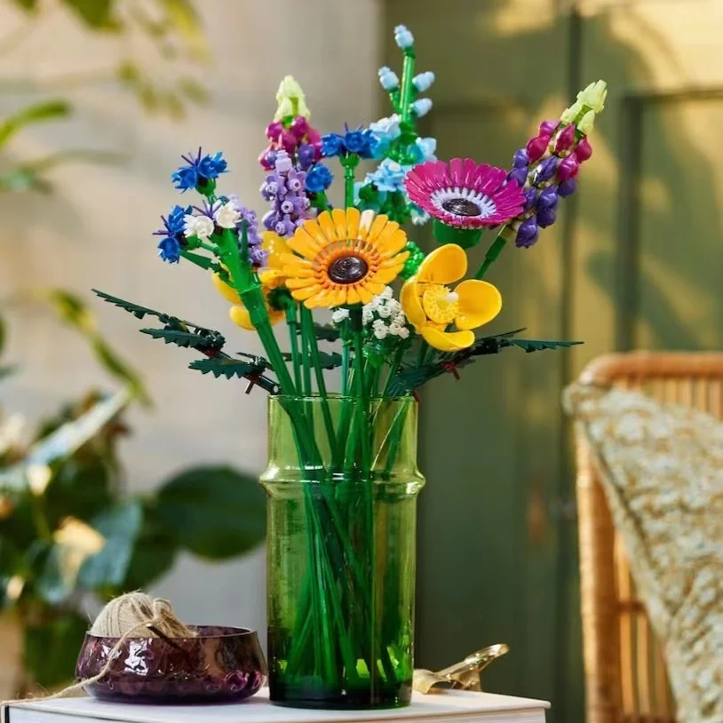 

Букет цветов диких цветов, сушеный цветок, центральный элемент, строительные блоки, кирпичи, совместимые с 10313 10314, ботанический набор для девочек