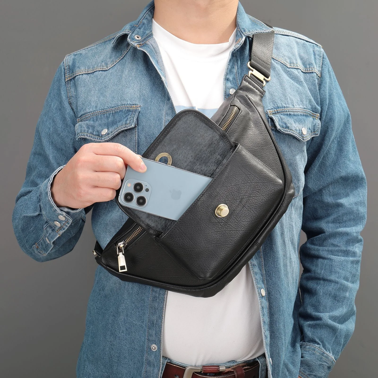 

Нагрудная сумка из натуральной воловьей кожи для мужчин, Винтажная летняя мужская сумочка через плечо, дорожный слинг на ремне