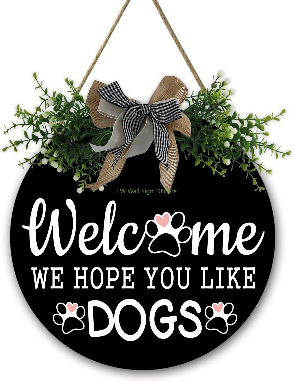 

Round Hanging Welcome Dog Wooden Sign for Front Door Porch Wreath Christmas Decoration for Home Wall Decor Housewarming Gift