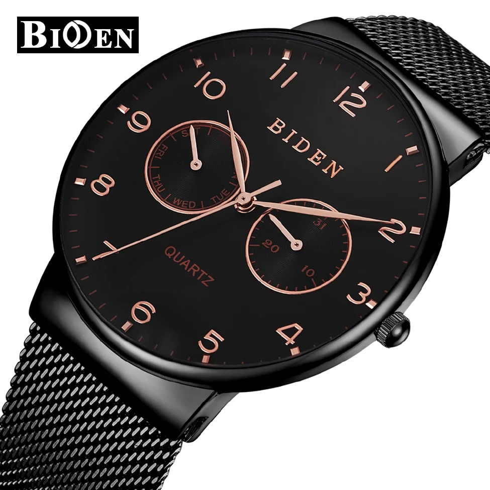 

BIDEN Men's Quartz Watches Business Waterproof Men Watch Calendar Week Display Clock Gifts relojes hombre relogio masculino