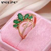 syoujyo vintage green natural zircon womens ring with 585 rose gold elegant spring party fine jewelry easy matching accessories