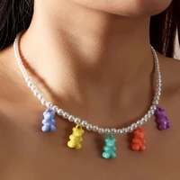 new pearl necklace necklaces for women girl clavicle chain accessories macaron bear pandent jewelry fashion pop party 2022 gifts
