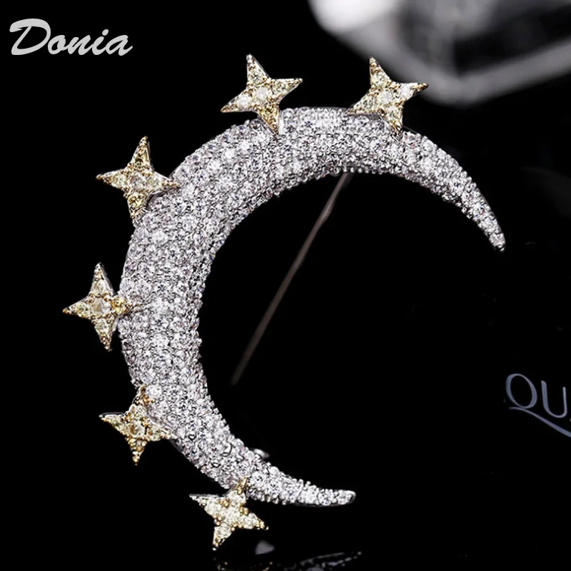 Donia jewelry Fashion Men's Copper Micro Inlay AAA Zircon Moon Wedding Brooch Jewelry Scarf Classic Golden Corsage