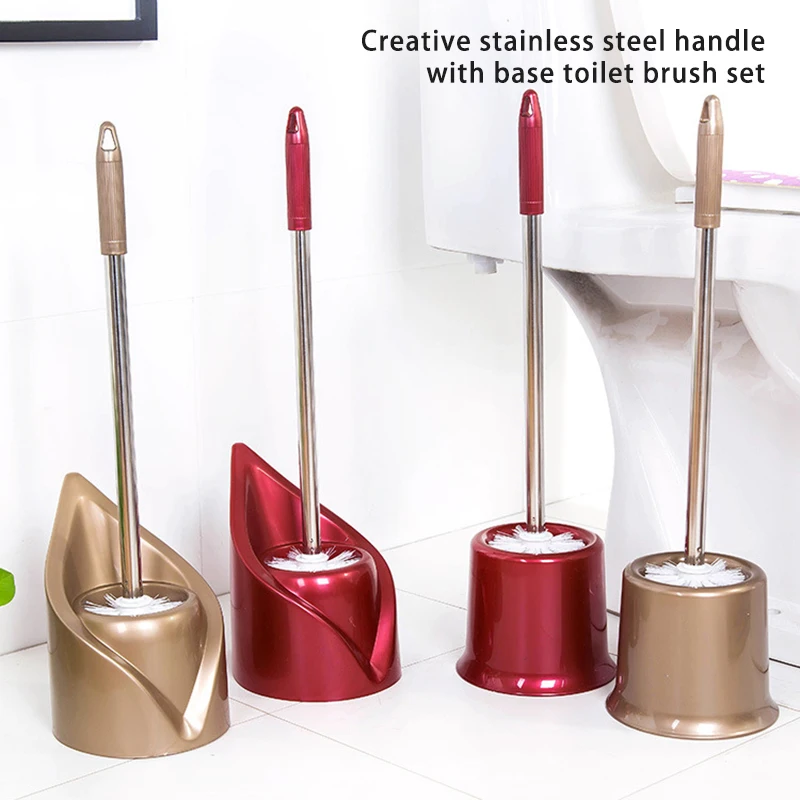 

Toilet Brush Water Leak Proof with Base Silicone Wc Flat Head Flexible Soft Bristles Brush with Wall Hanging Toilet Brush