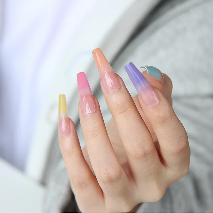 

24Pcs/Box with glue Rainbow Gradient long Ballet Wearable Fake Nails press on Square Head Full Cover Detachable Fingernails