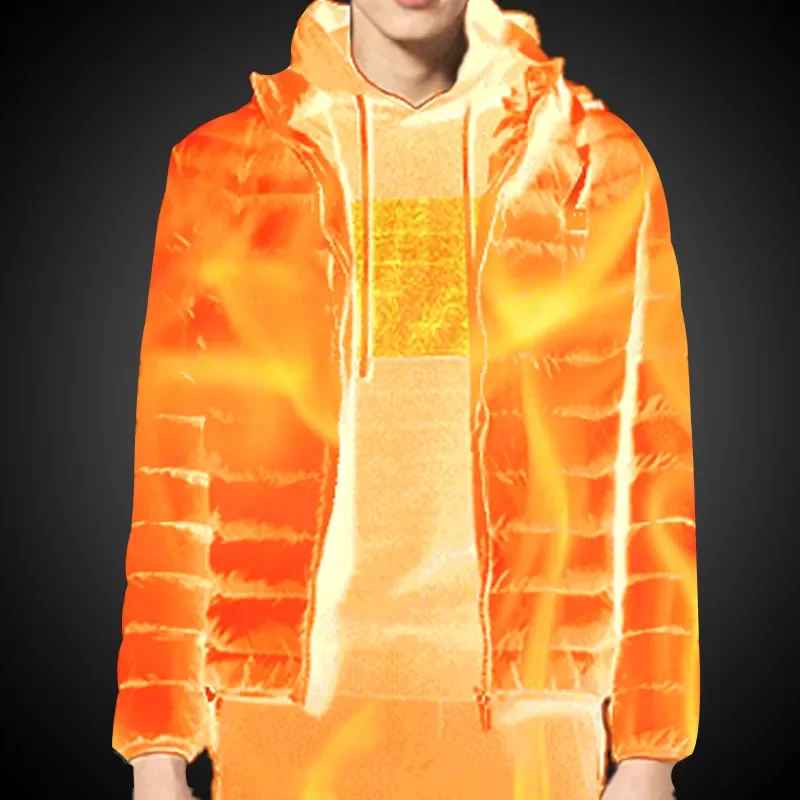 

2022New NWE Men Winter Warm USB Heating Jackets Smart Thermostat Pure Color Hooded Heated Clothing Waterproof Warm Jackets