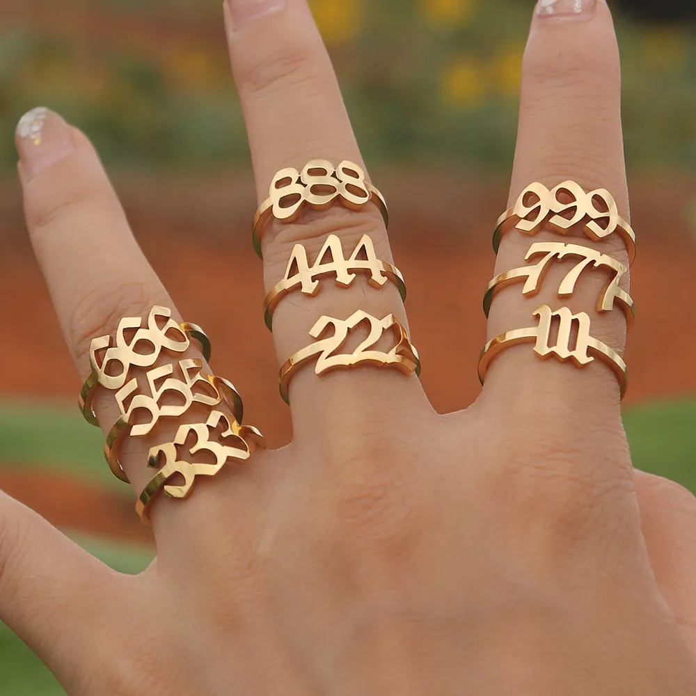 

Gold Silver Color 111 222 333 444 555 999 888 777 666 Angel Number Rings Women Men Gothic Jewelry Stainless Steel Anillos Mujer