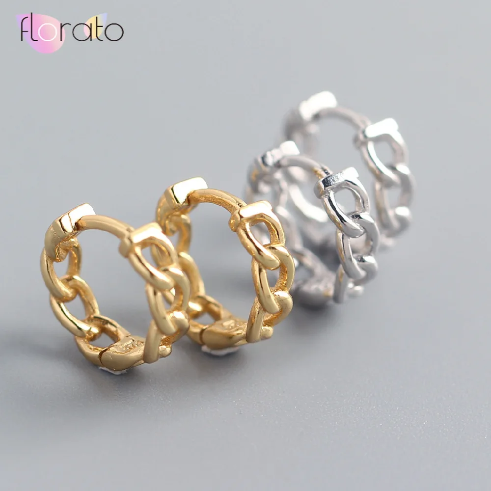 

Classic Small chain style Gold Hoop Earrings Punk Simple Circle Earring Women Jewelry 925 Sterling Silver Earrings Ear Clip A30