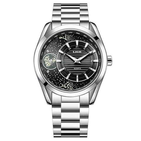 LIGE мужские кварцевые часы из нержавеющей стали зеленые