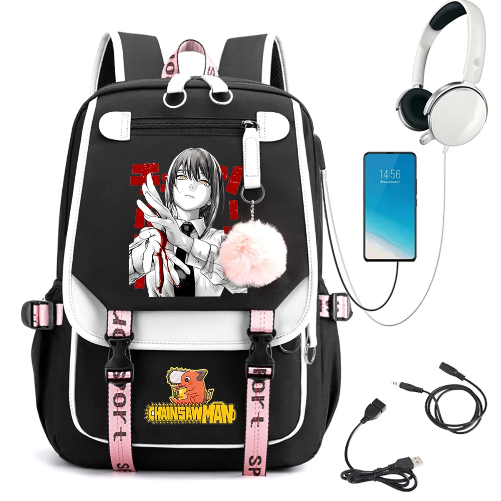 

Fashion Trends Bags for Women Backpack for Girl Travel Backpack Usb Port BookBag Chainsaw Man Bloody Hands Anime Laptop Mochila