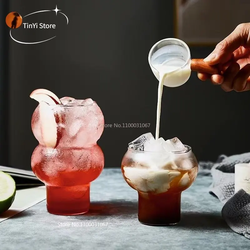 

300/520ml Coffee Mug Household Transparent Whiskey Wine Yogurt Dessert Glass Cup Home Bar Drinkware Gourd Shape Cocktail Glass