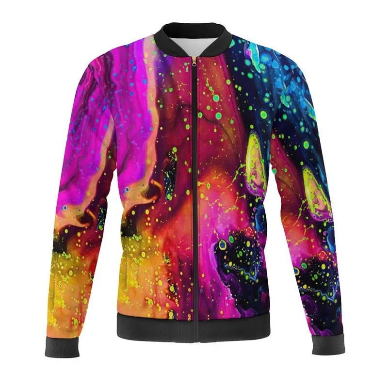 Куртка-бомбер мужская оверсайз на молнии с объемным абстрактным рисунком
