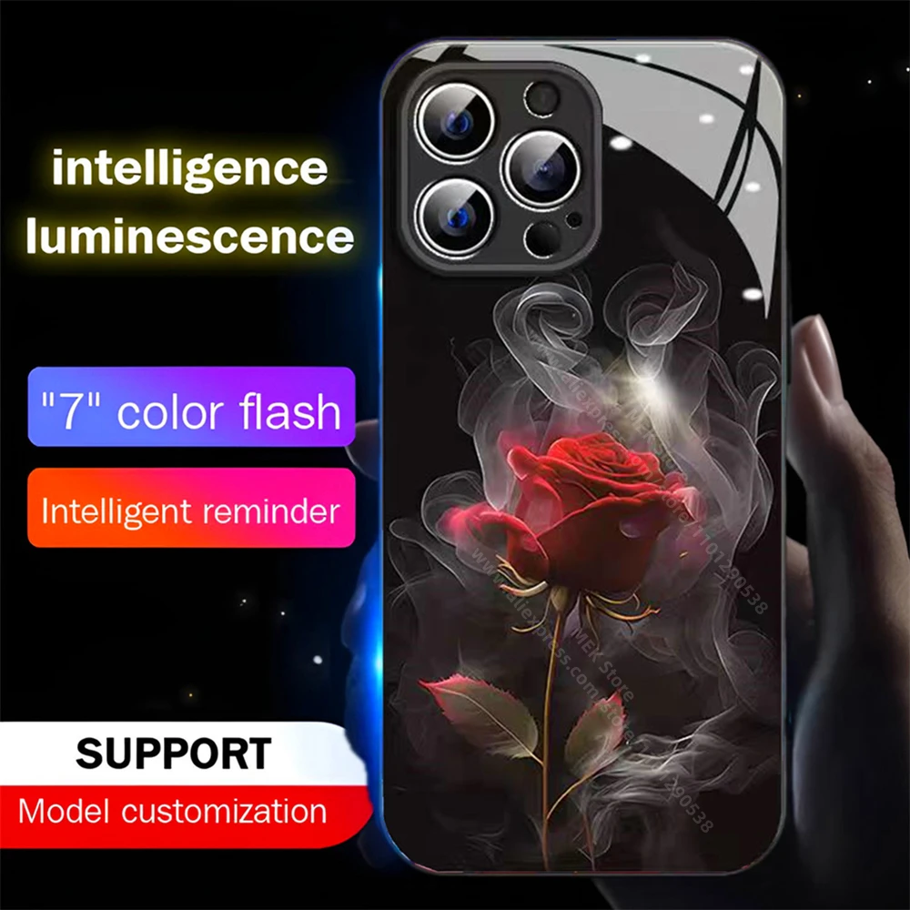 Чехол для телефона Pretty Smoked Roses Smart LED Light Glow из закаленного стекла iPhone 16 15 14 13 12 11 Pro Max