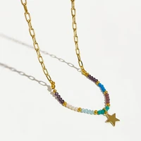 perisbox cute multicolor acrylic bead five pointed star pendant necklace for women trendy mixed chain necklaces