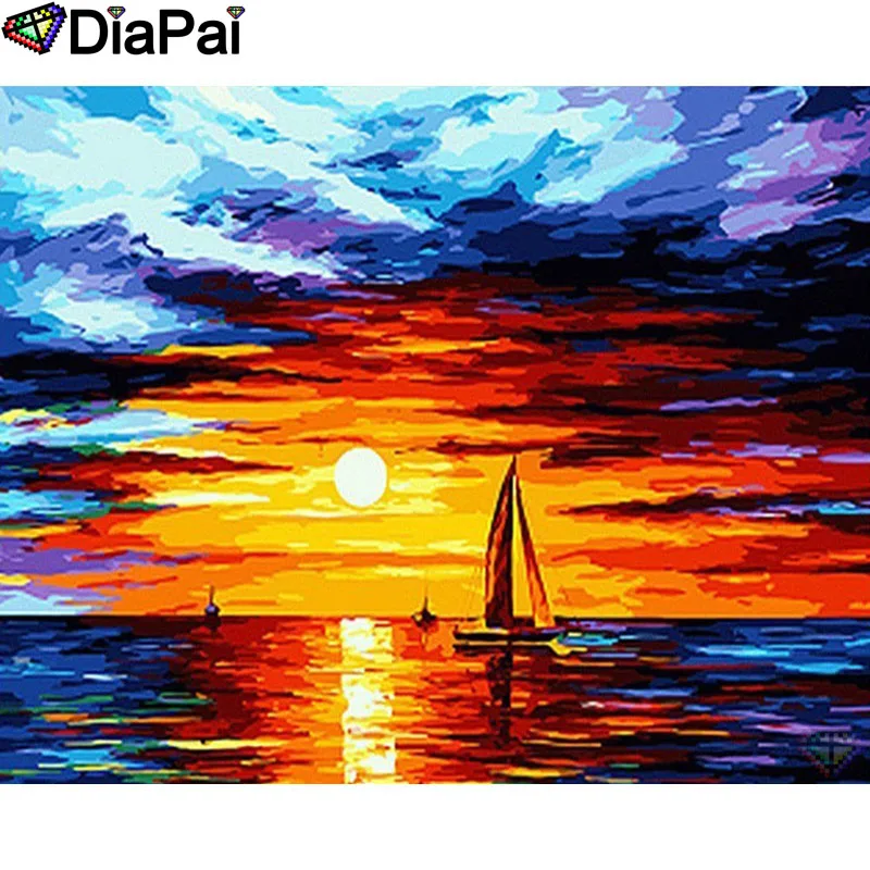 DIAPAI &quotМасляная картина закат&quot Алмазная 5D полная квадратная/круглая дрель
