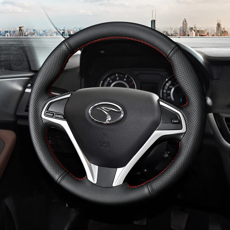 

For Southeast DX3 DX5 DX7 Black Leather DIY Hand Sewn Steering Wheel Cover Interior Handle Cover