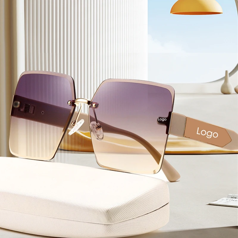 

D Vintage Sunglasses Women of Rimless Gradient UV400 Protection Outdoors for Luxury Brand Designer Shades with Famale Glasses