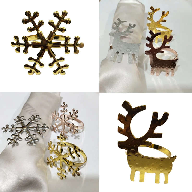 

6PC Christmas elk snowflake Gold napkin ring napkin ring metal hotel Wedding decoration party supplies christmas decoration 2023