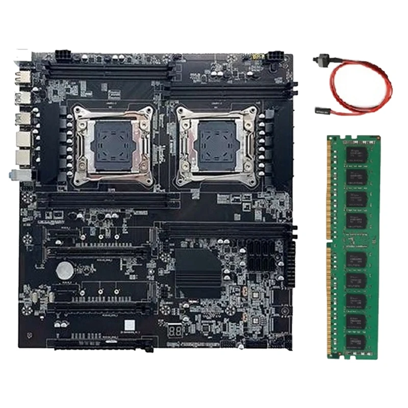 

X99 Dual-Socket Motherboard LGA2011-3 Dual CPU Support RECC DDR4 Memory With DDR4 4GB 2666Mhz RAM Memory+Switch Cable Parts