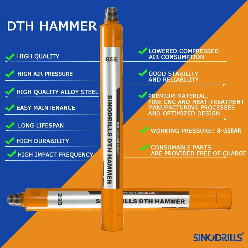 Фото Многофункциональный буровой инструмент Sinodrills GSE-DHD340: высоконапорный пневмоударный молоток DHD 340 и долото DTH для буровых установок №4