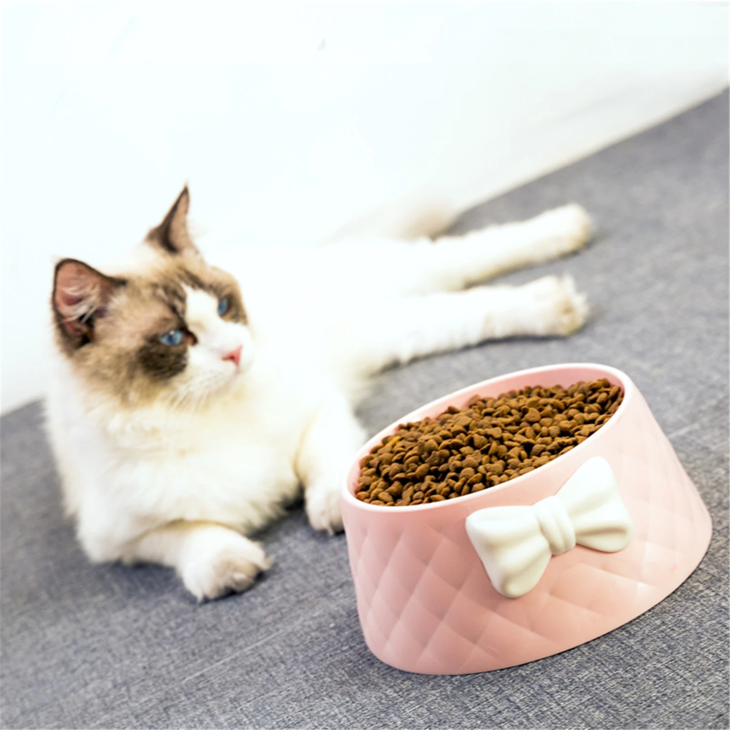 

Pet Dog Feeding Food Bowls Puppy Shock-proof Lovely Bowknot Decor Feeder Dish Bowel Prevent Obesity Dogs Supplies