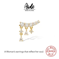 aide 925 sterling silver single row zircon pendant stud earrings unique design ethnic style stud earrings ladies luxury jewelry