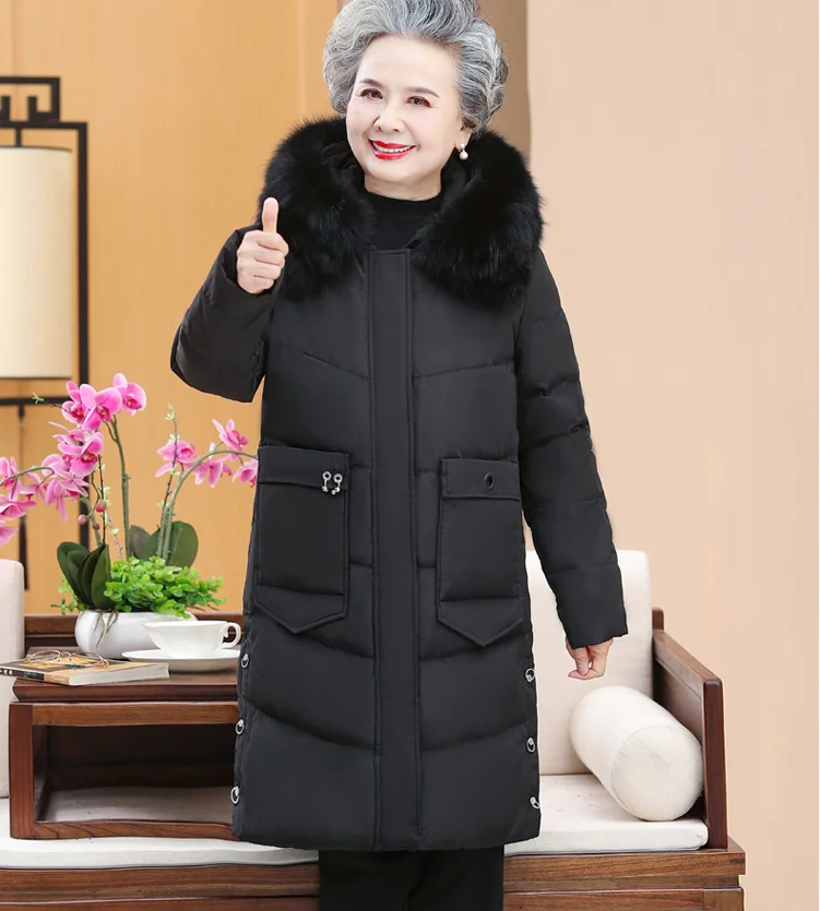 Woman 2022 Winter Fashion Duck Down Overcoat for Mother Mama Female Padded Parka Real Fox Fur Collar Clothing Plus Big Size 5XL
