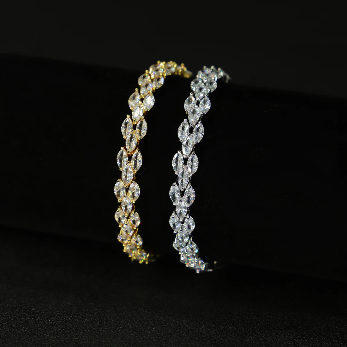 

Cubic Zirconia Crystal Luxury Bracelet Wedding Bridal Jewelry in Rhodium Silver Plated