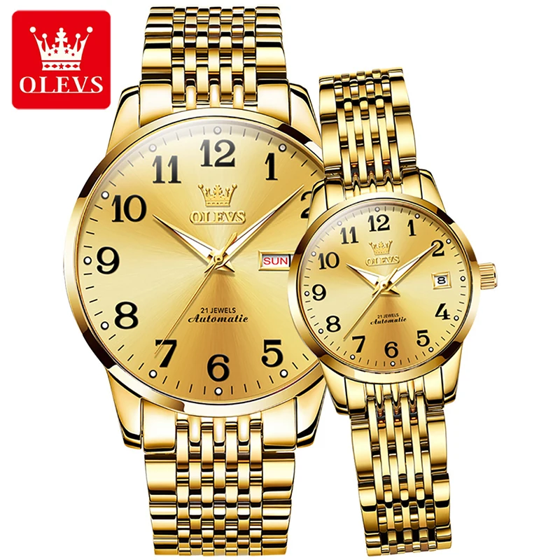 OLEVS Luxury Brand Men Watch Women Watch Automatic Mechanical Watches Arabic Numeral Scale Display Luminous 30M Waterproof 6666