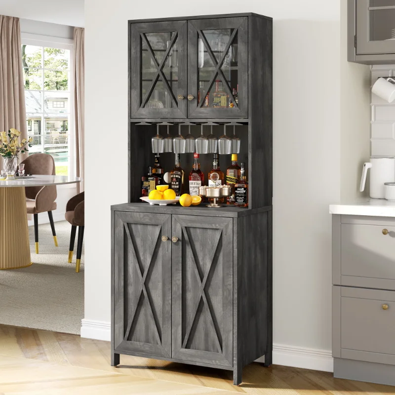 

Dextrus Farmhouse Bar Cabinet for Liquor and Glasses, Dining Room Kitchen Cabinet with Wine Rack, Upper Glass Cabinet, Open