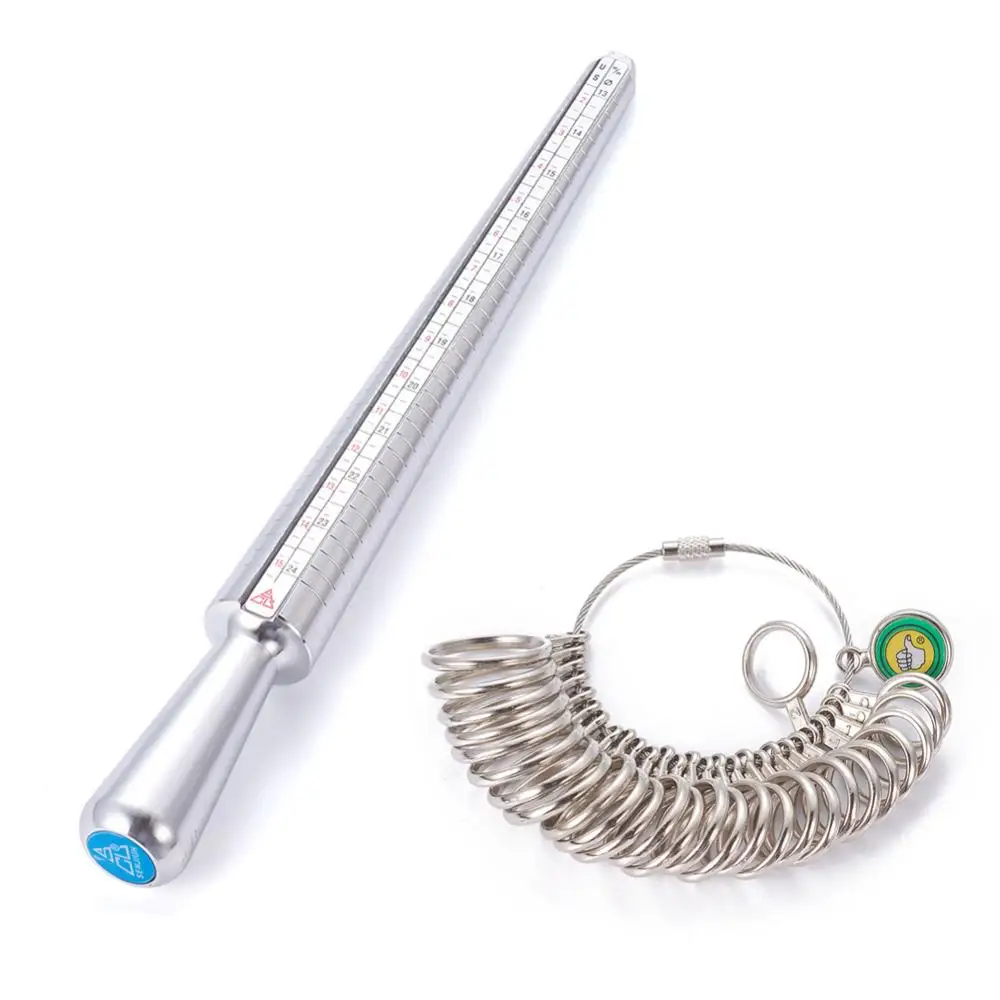 

1Set Jewelry Measuring Tool Sets Aluminium Ring Size Sticks Mandrel Alloy Model Platinum Stick: 250x25mm Ring: 11~22mm 28pcs/set