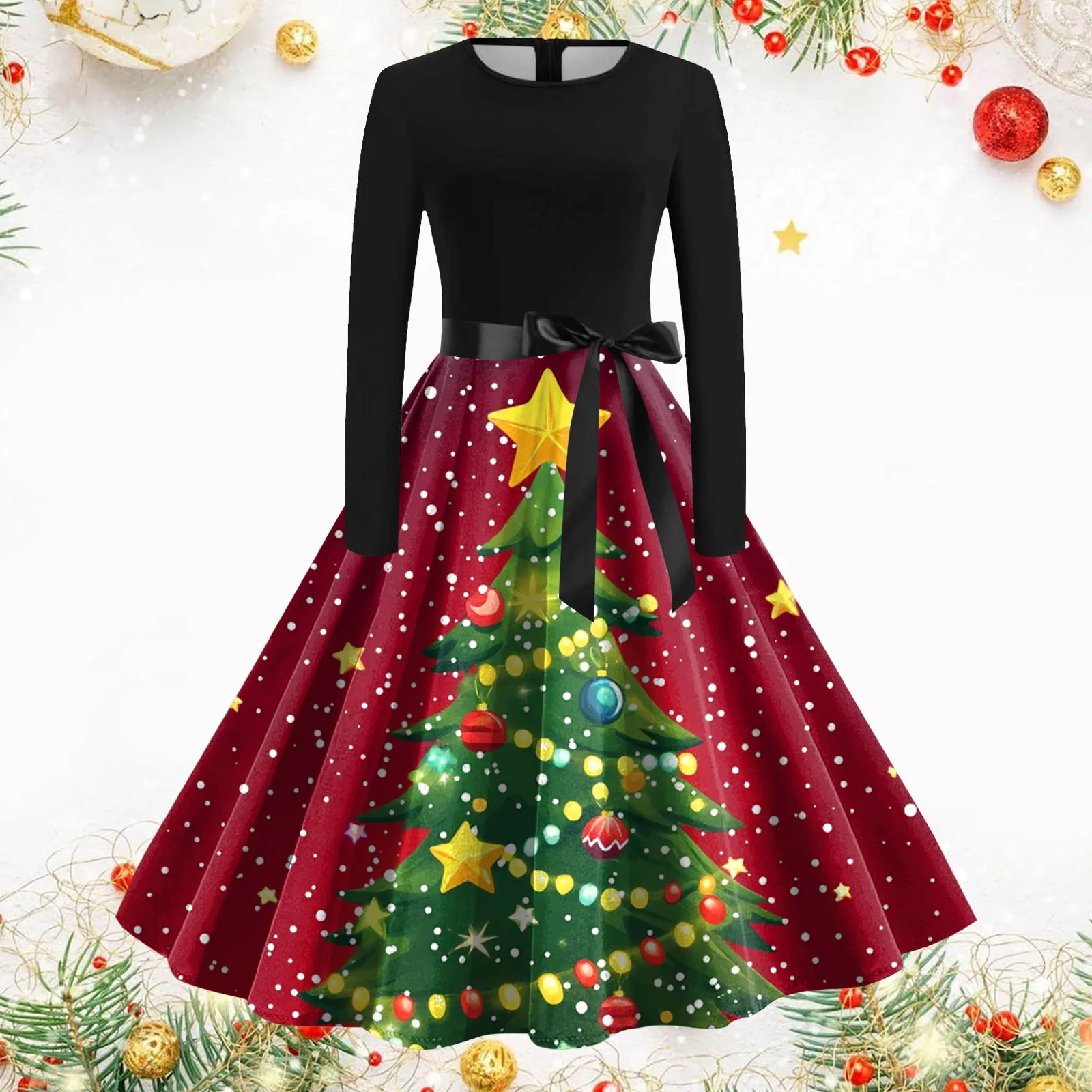 Винтажное рождественское платье для женщин рождественские костюмы зима 2025