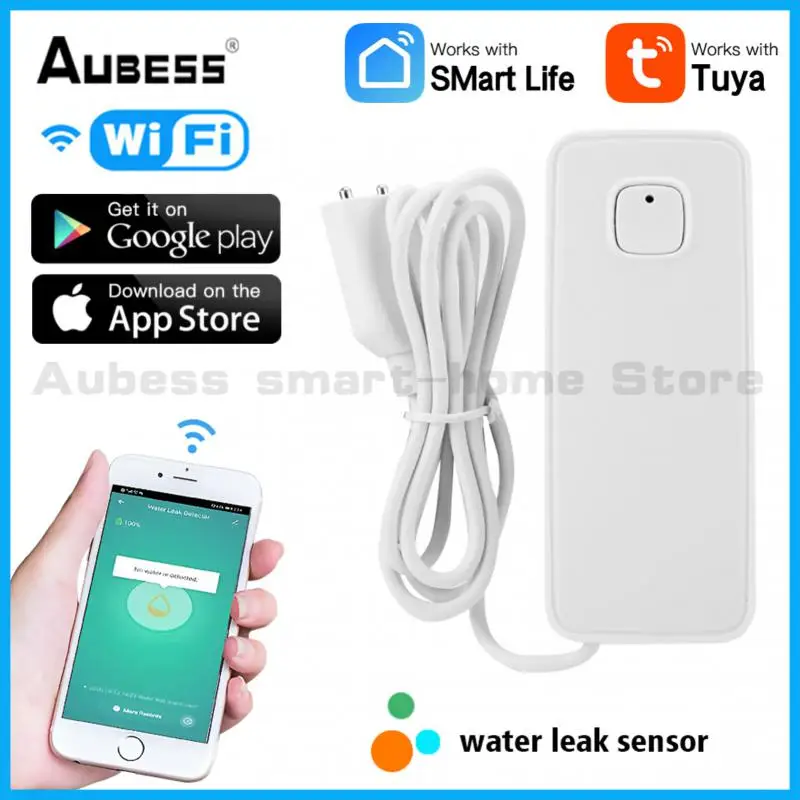 

Aubess Tuya WIFI Water Leakage Alarm Leak Sensor Detector Home Alarm Flood Alert APP Remote Smart Overflow Security Alarm System