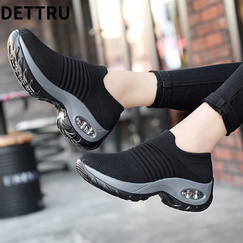 

Plus Size Without Laces Chunky Sneakers Woman Sports Shoes Sport Size Women's Breathable Running Shoes Black Trainers 35-43
